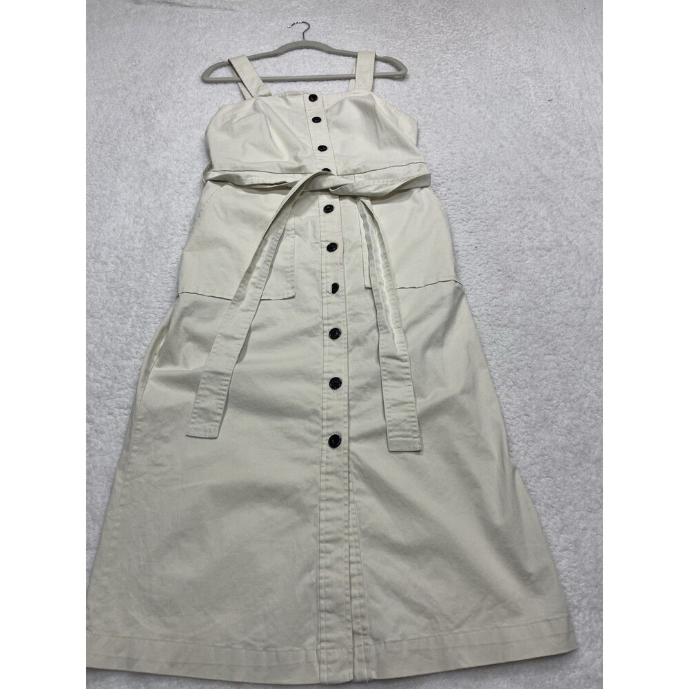 Universal Thread Midi Dress Ivory Button Bown Tie Waist Stretch Retro Medium New